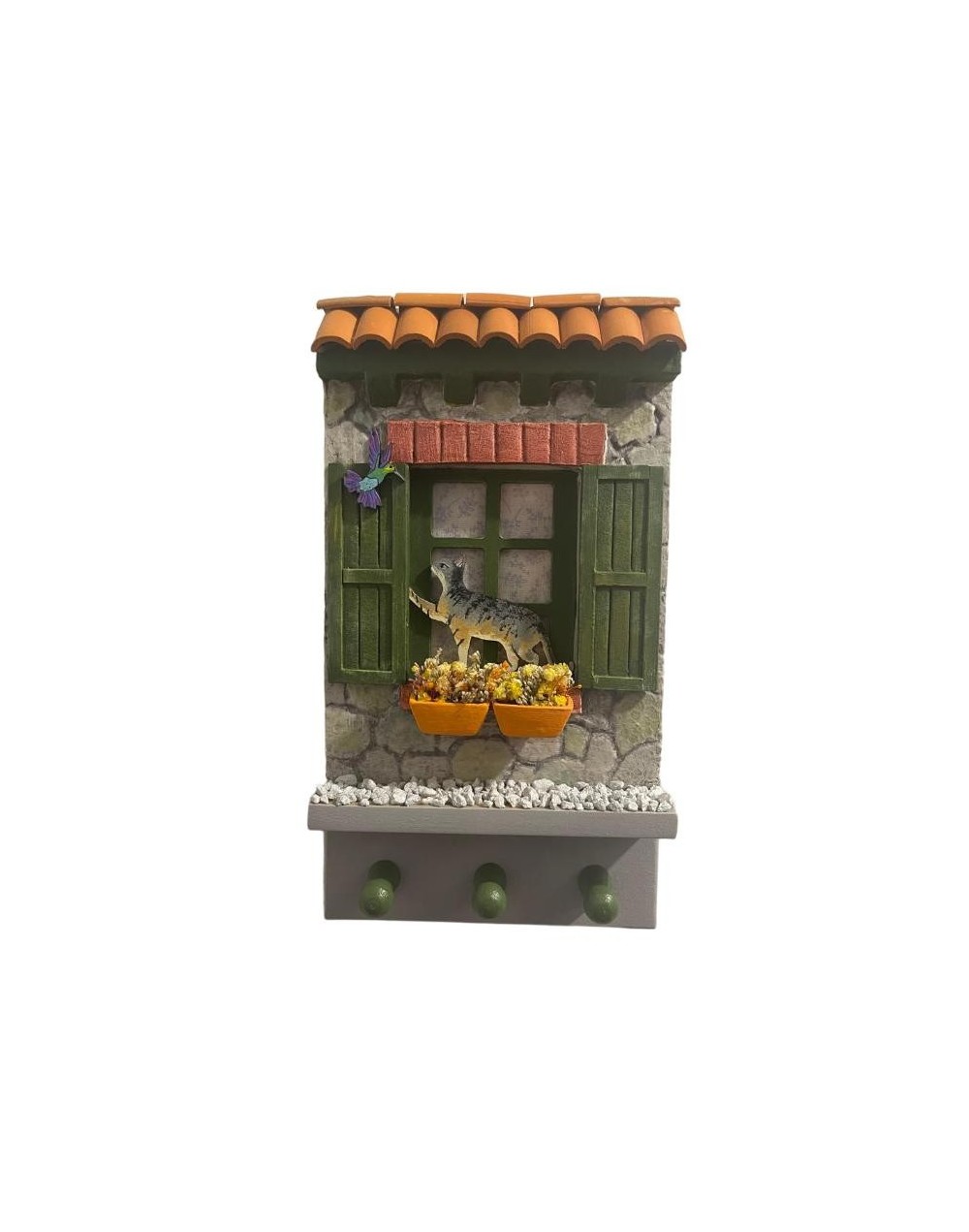 Fachada para colgar llaves con gato