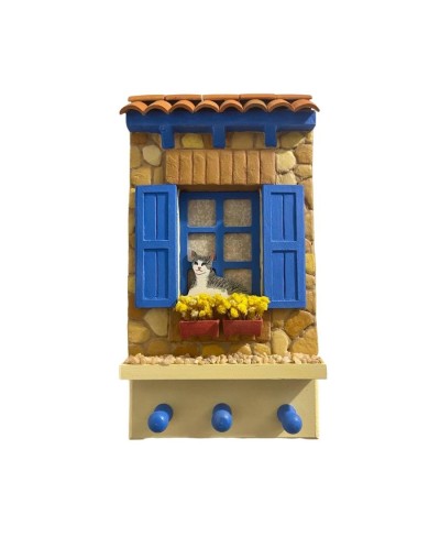 Fachada para colgar llaves con gato