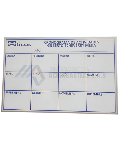 Tablero planificador mensual de 1.20x0.80 mt