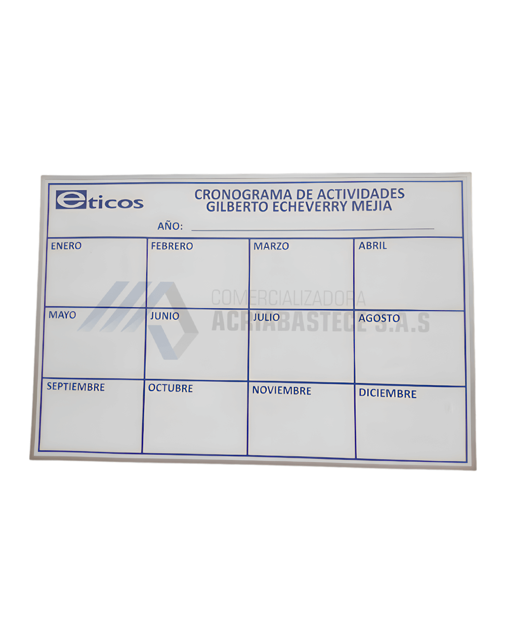 Tablero planificador mensual de 1.20x0.80 mt