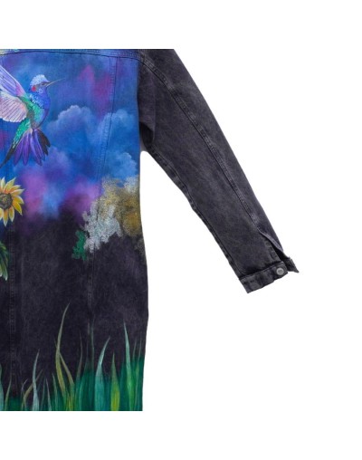 Chaqueta tipo gabardina diseño colibri con girasol