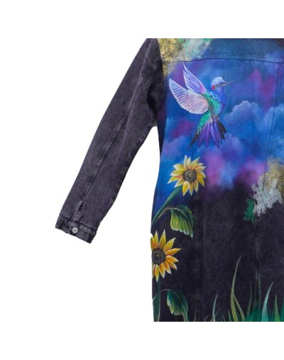 Chaqueta tipo gabardina diseño colibri con girasol