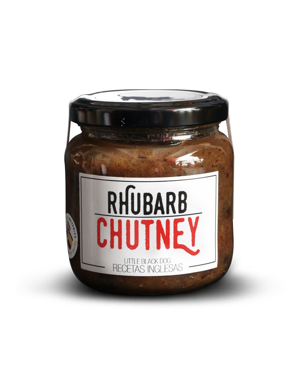 Rhubard chutney o conserva británica de ruibarbo manzana cebolla y especias