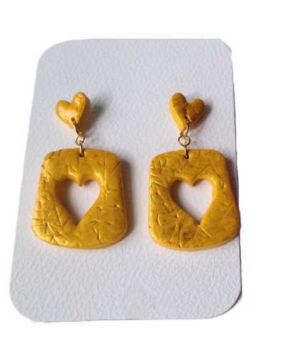 Aretes arcilla polimérica dorados corazón