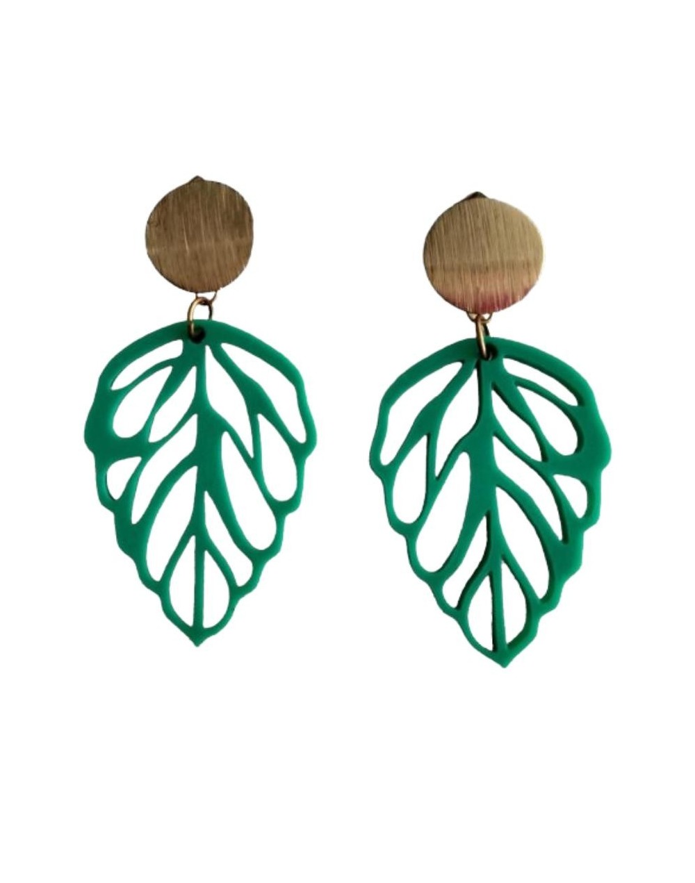 Aretes hojas verdes- maxi aretes en acrílico recuperado