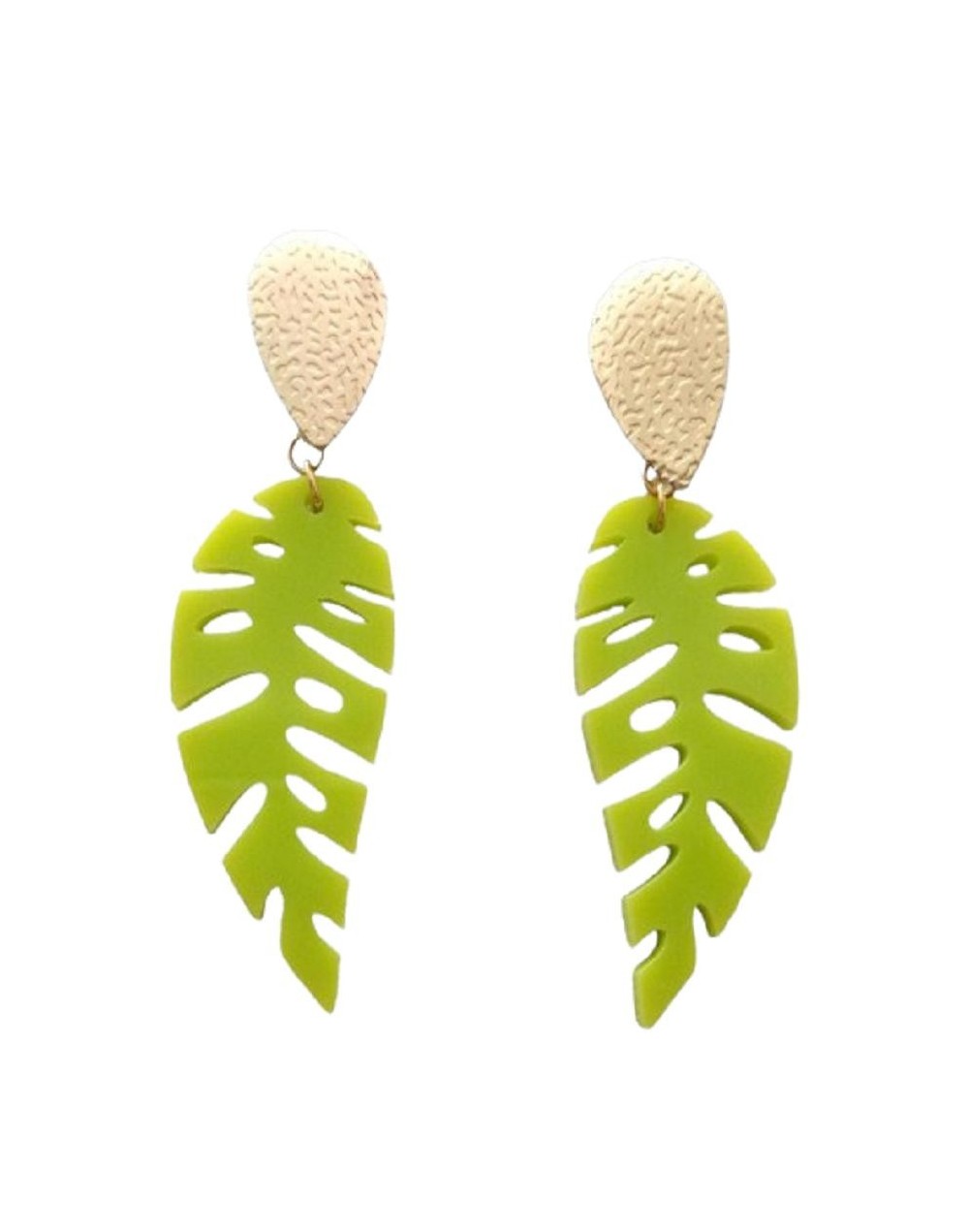 Aretes hojas verdes - maxi aretes en acrílico recuperado
