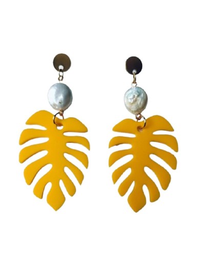 Aretes hojas amarillas - maxi aretes en acrílico recuperado