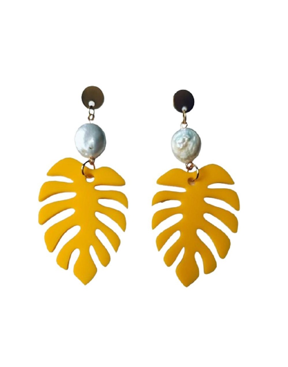 Aretes hojas amarillas - maxi aretes en acrílico recuperado