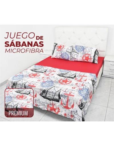 Juego de sábanas en microfibra de 1.40 m con estilo barcos