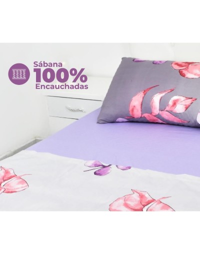 Juego de sábanas de 1.40 m en microfibra de estilo floreado