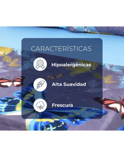 Juego de sábanas en microfibra de 1.40 m con mariposas