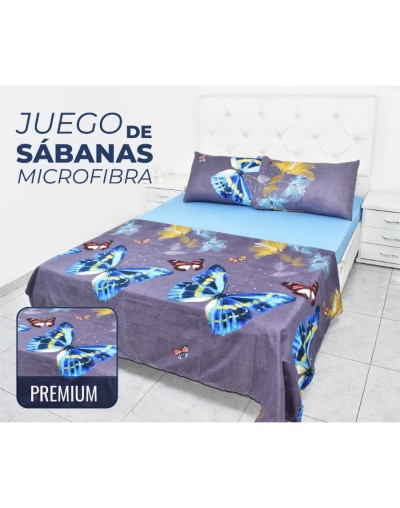 Juego de sábanas en microfibra de 1.40 m con mariposas