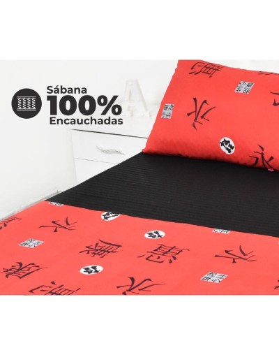 Juego de sábanas de 1.40 m en microfibra con estilo oriental