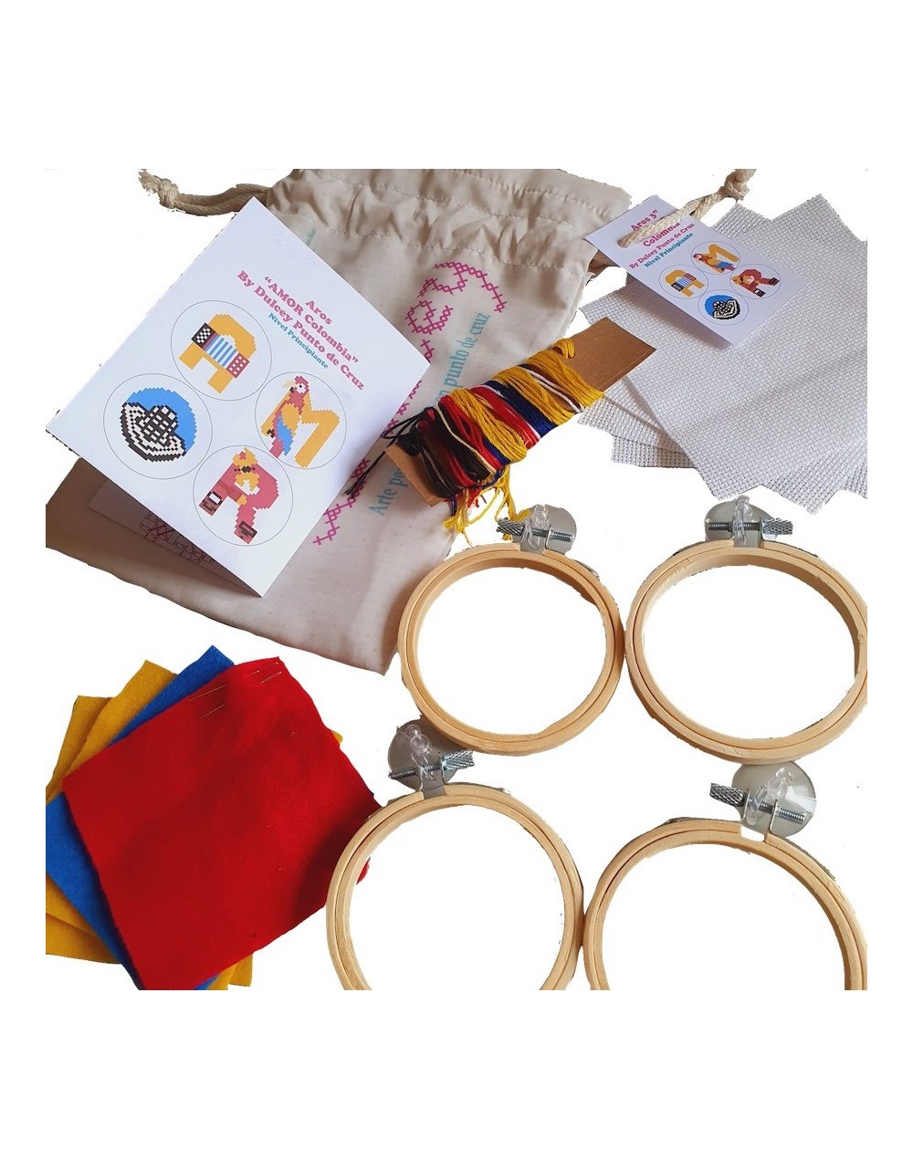 Kit Punto de Cruz - AMOR Colombia - Aro 3 pulgadas