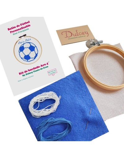 Kit Punto de Cruz - Balón de Fútbol Personalizable - Aro 4 Pulgadas