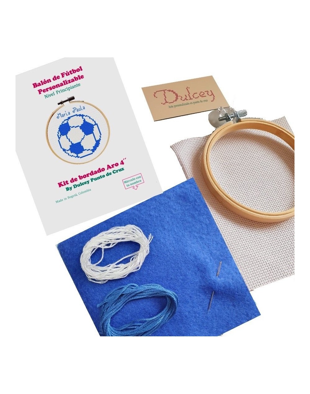 Kit Punto de Cruz - Balón de Fútbol Personalizable - Aro 4 Pulgadas