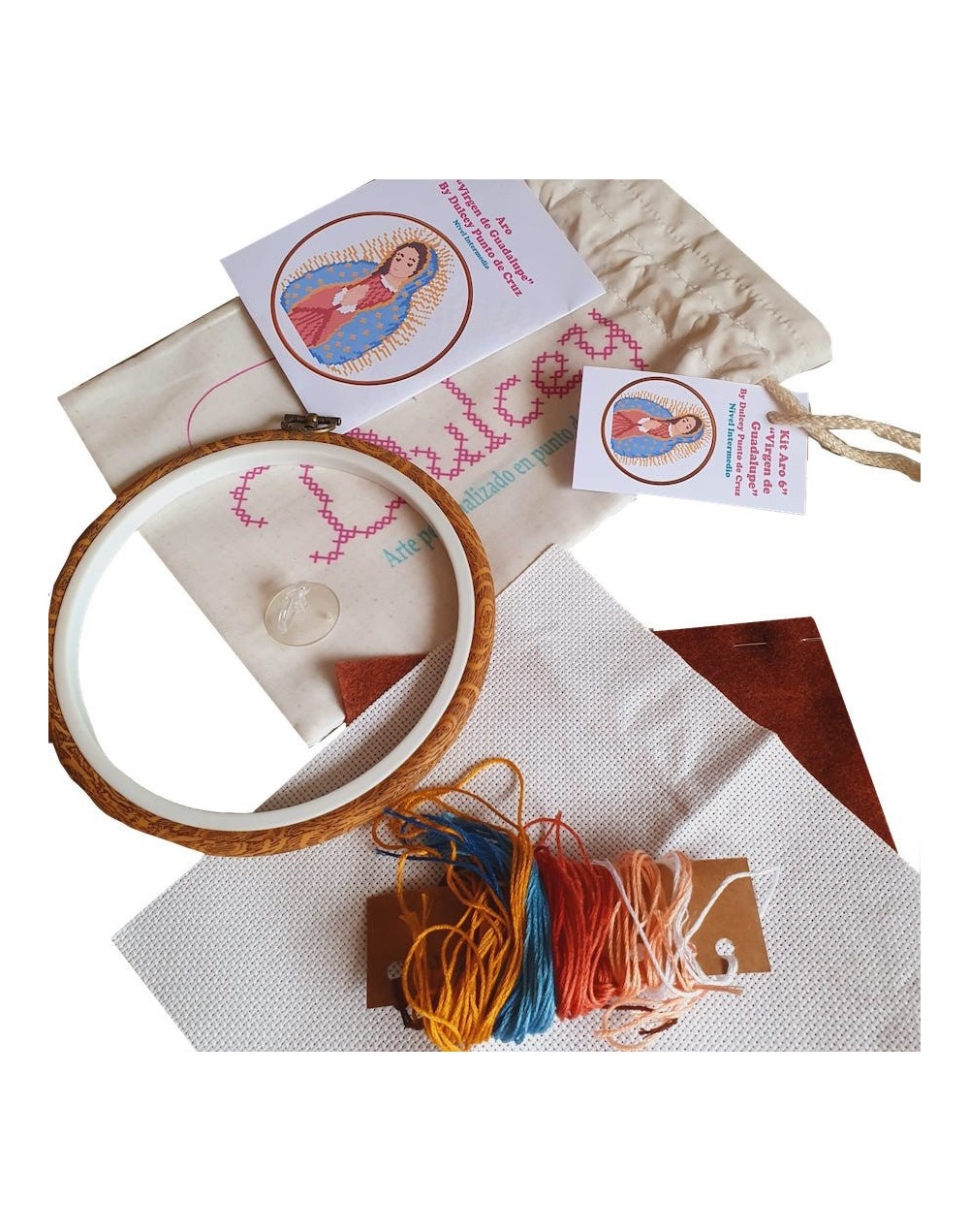 Kit Punto de Cruz - Virgen de Guadalupe - Aro 6 pulgadas