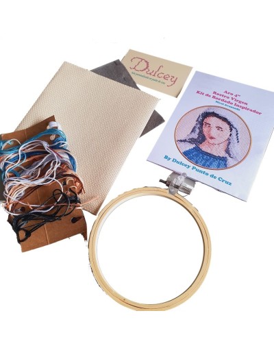 Kit Punto de Cruz - Rostro Virgen - Aro 4 pulgadas