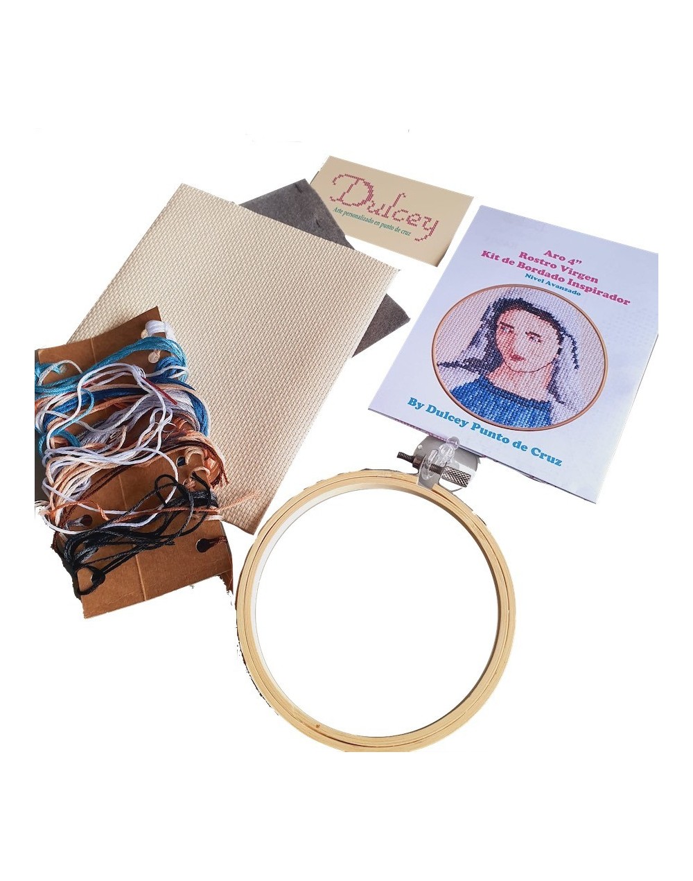 Kit Punto de Cruz - Rostro Virgen - Aro 4 pulgadas