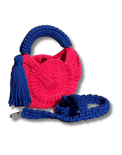 Bolso en trapillos redondo azul y fucsia mimada