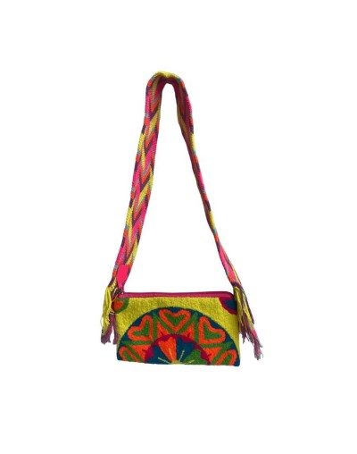 Bolso tapizado wayúu vesta amarillo corazones mimada