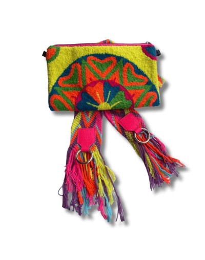 Bolso tapizado wayúu vesta amarillo corazones mimada