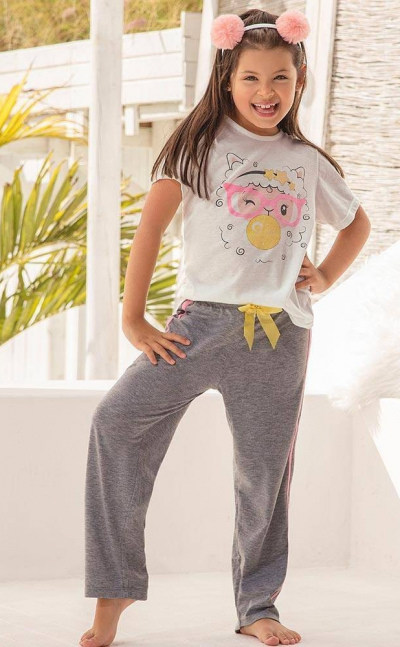 Pijama Niña Manga Corta Pantalón - Gris Jaspe