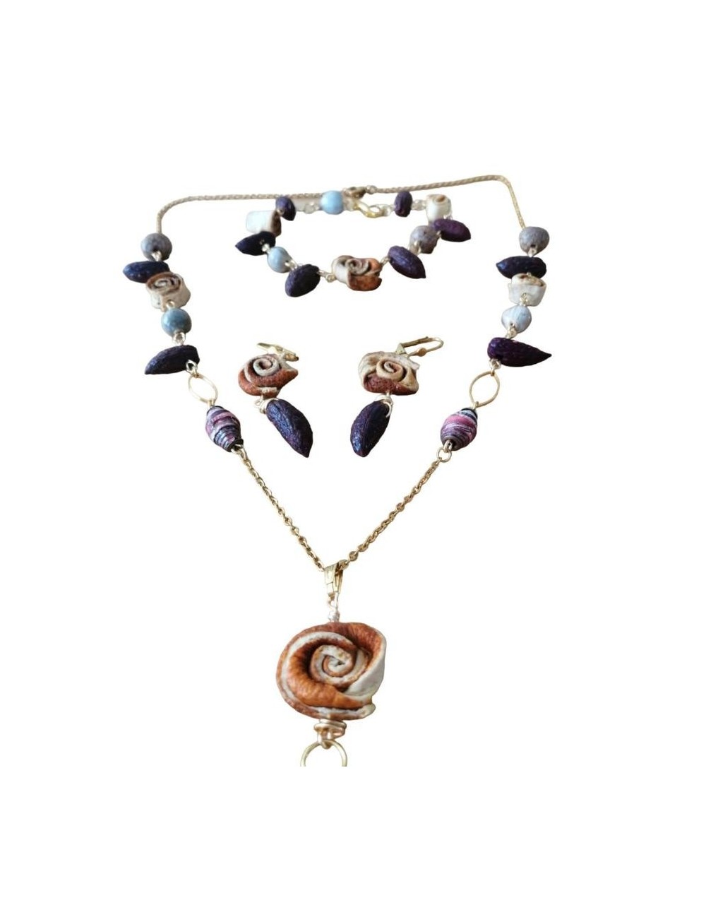 Collar ecológico flores de naranja cacao y semillas