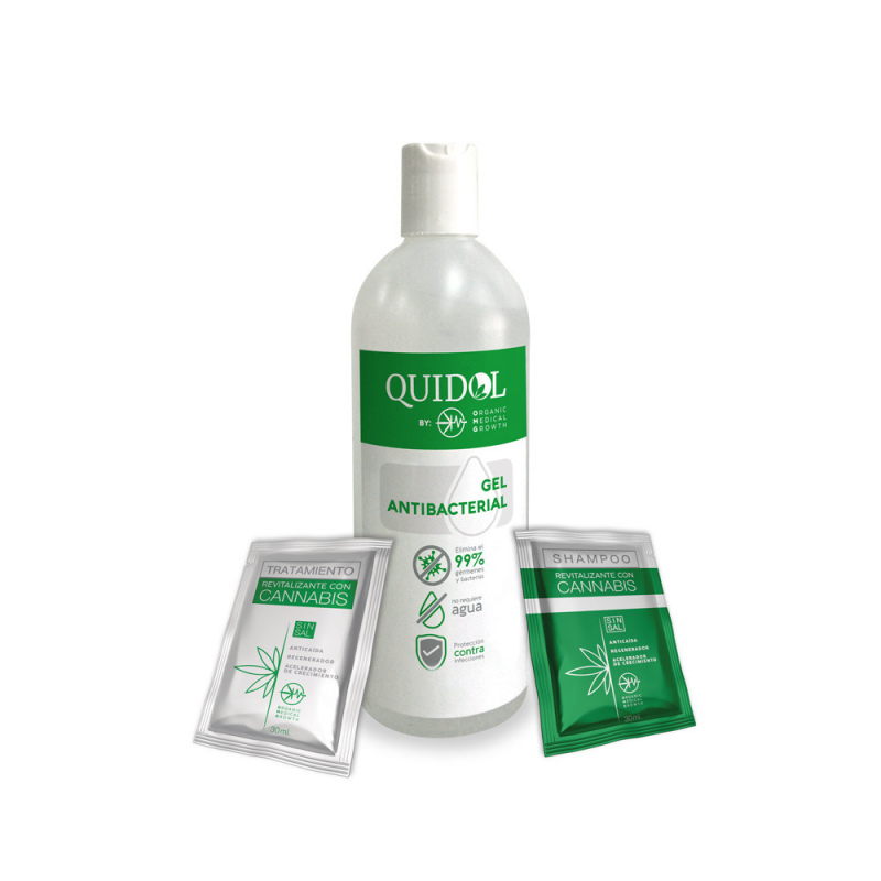 Kit Gel Antibacterial  Sachet Shampoo y Acondicionador Cannabis 30ml