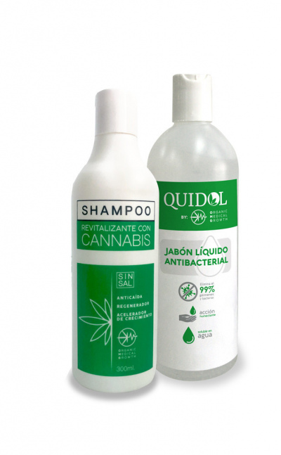 Kit Shampoo Cannabis Seed Oil OMG 300ml + Jabón Líquido Quidol X 500ml