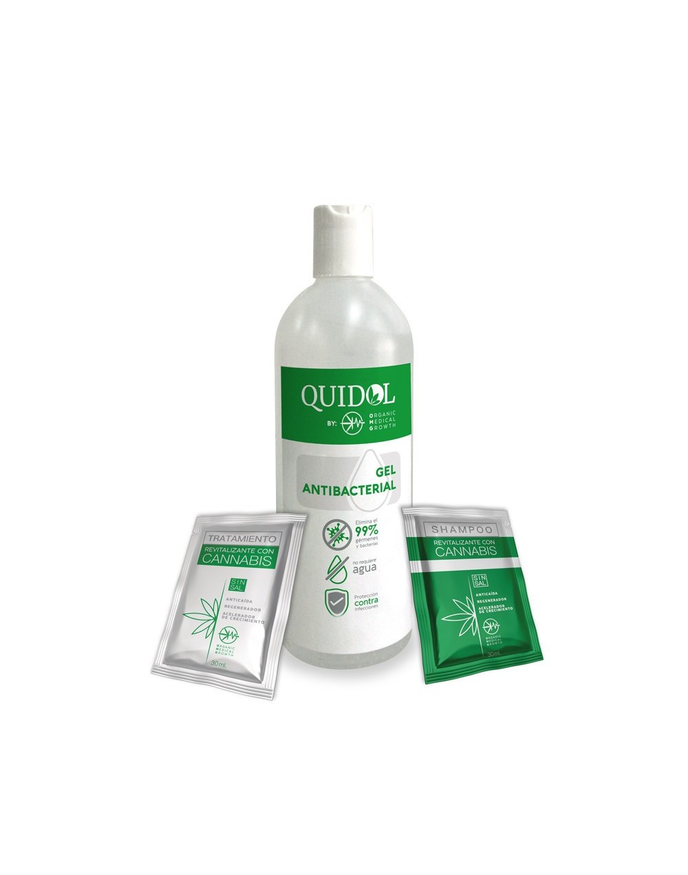 Kit Gel Antibacterial  Sachet Shampoo y Acondicionador Cannabis 30ml