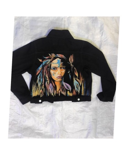 Chaqueta pintada a mano rostro mujer india