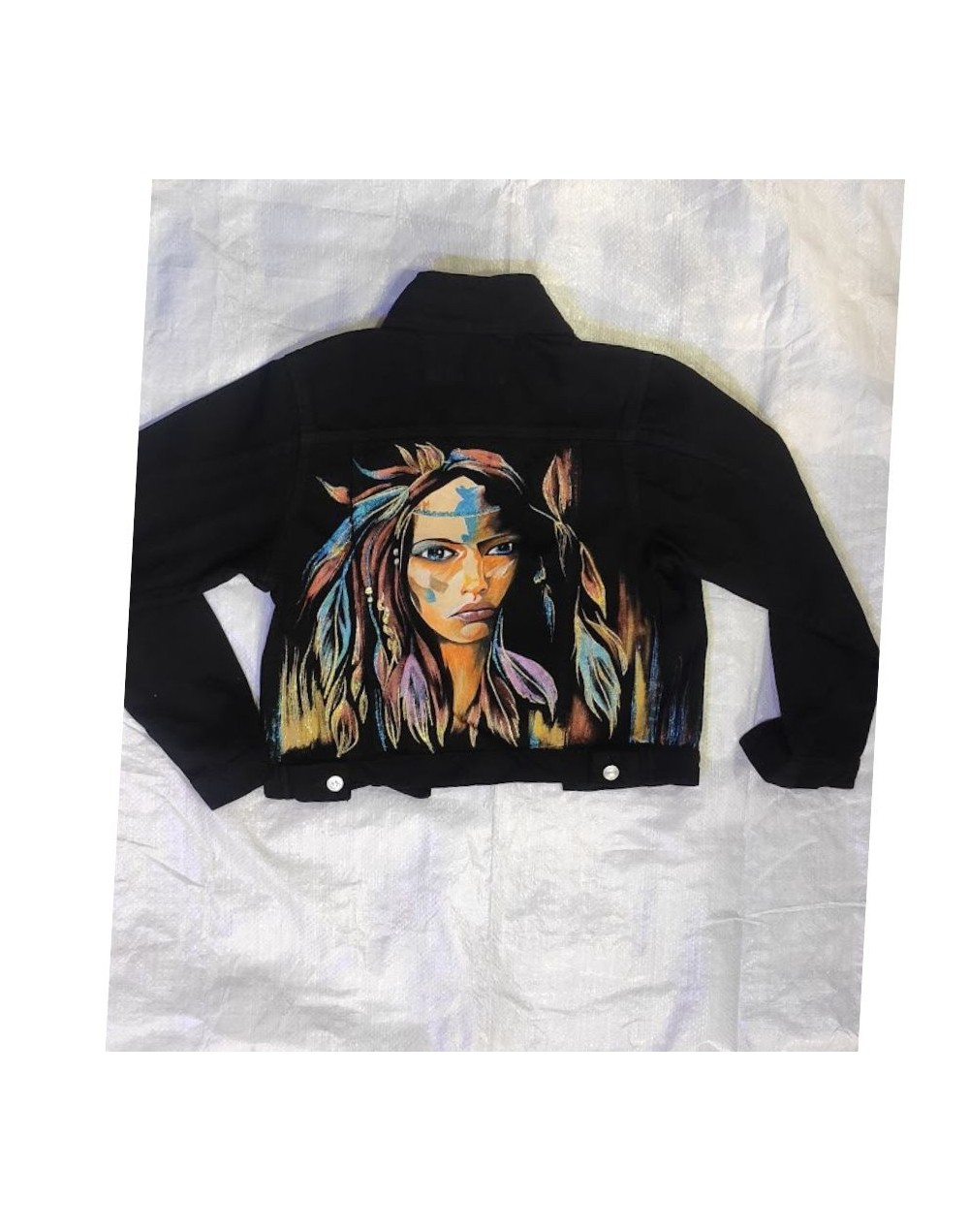 Chaqueta pintada a mano rostro mujer india