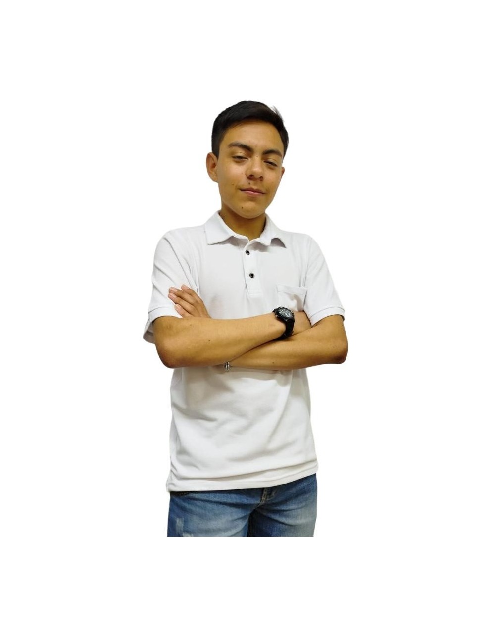 Camiseta polo con cuello camisero blanca.