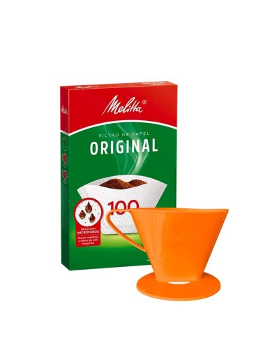 Portafiltro melitta naranja tamaño 100 con 30 filtros