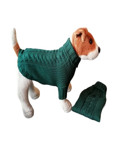 Suéter para mascota trenza ovejero verde militar