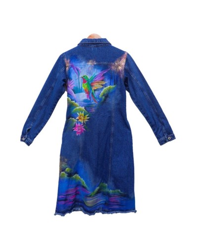 Chaqueta tipo gabardina diseño paisaje colibrí