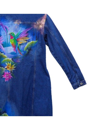 Chaqueta tipo gabardina diseño paisaje colibrí