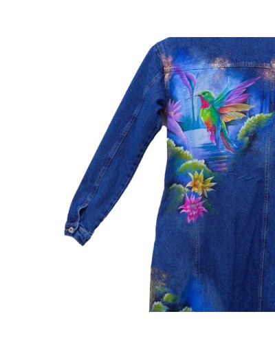 Chaqueta tipo gabardina diseño paisaje colibrí