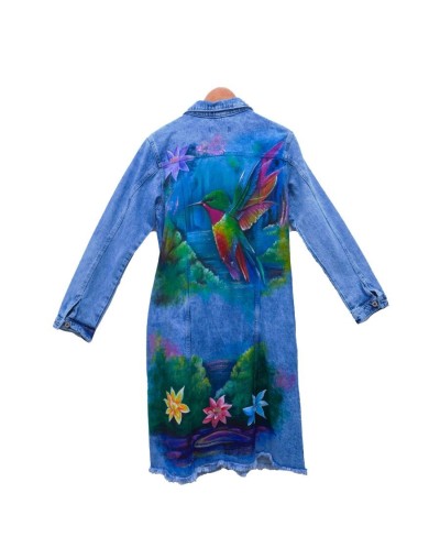 Chaqueta tipo gabardina diseño paisaje colibrí