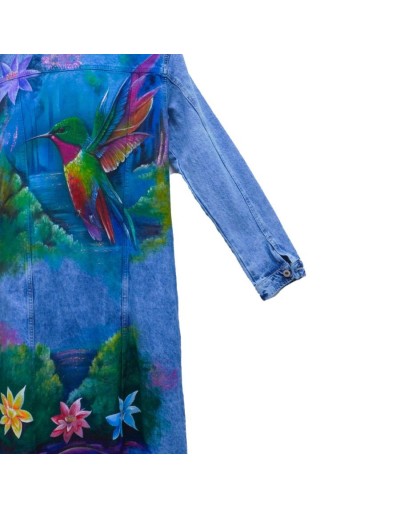 Chaqueta tipo gabardina diseño paisaje colibrí