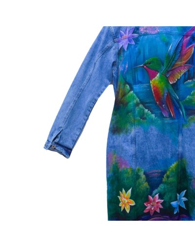 Chaqueta tipo gabardina diseño paisaje colibrí
