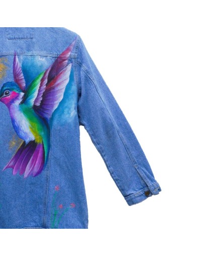 Chaqueta tipo gaban dama diseño paisaje colibrí