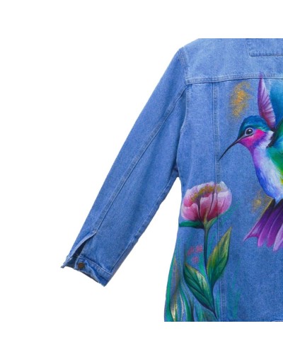 Chaqueta tipo gaban dama diseño paisaje colibrí