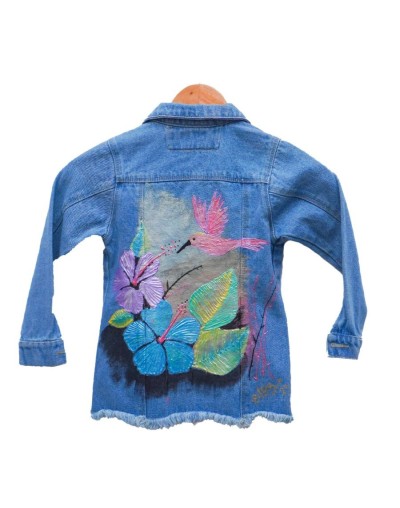 Chaqueta tipo gaban niña diseño gaban colibrí