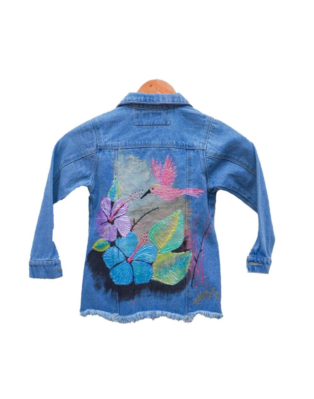 Chaqueta tipo gaban niña diseño gaban colibrí