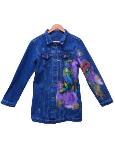 Chaqueta tipo gaban dama diseño pajaro frente y manga