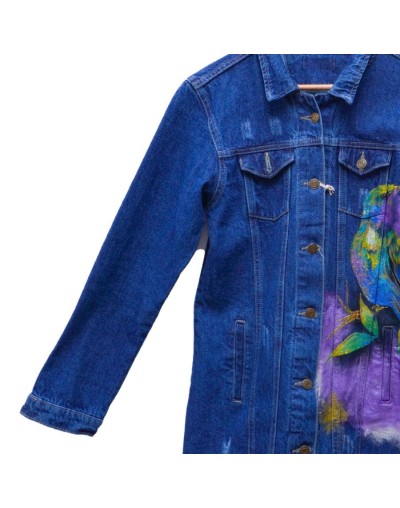 Chaqueta tipo gaban dama diseño pajaro frente y manga