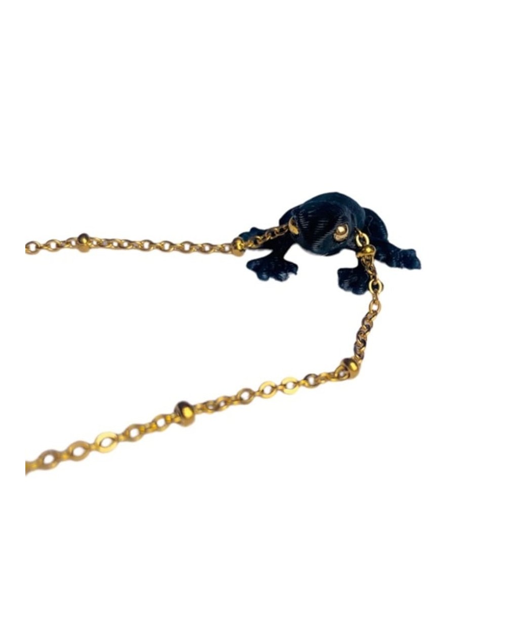 Collar rana negra con ojos en bronce con baño de oro