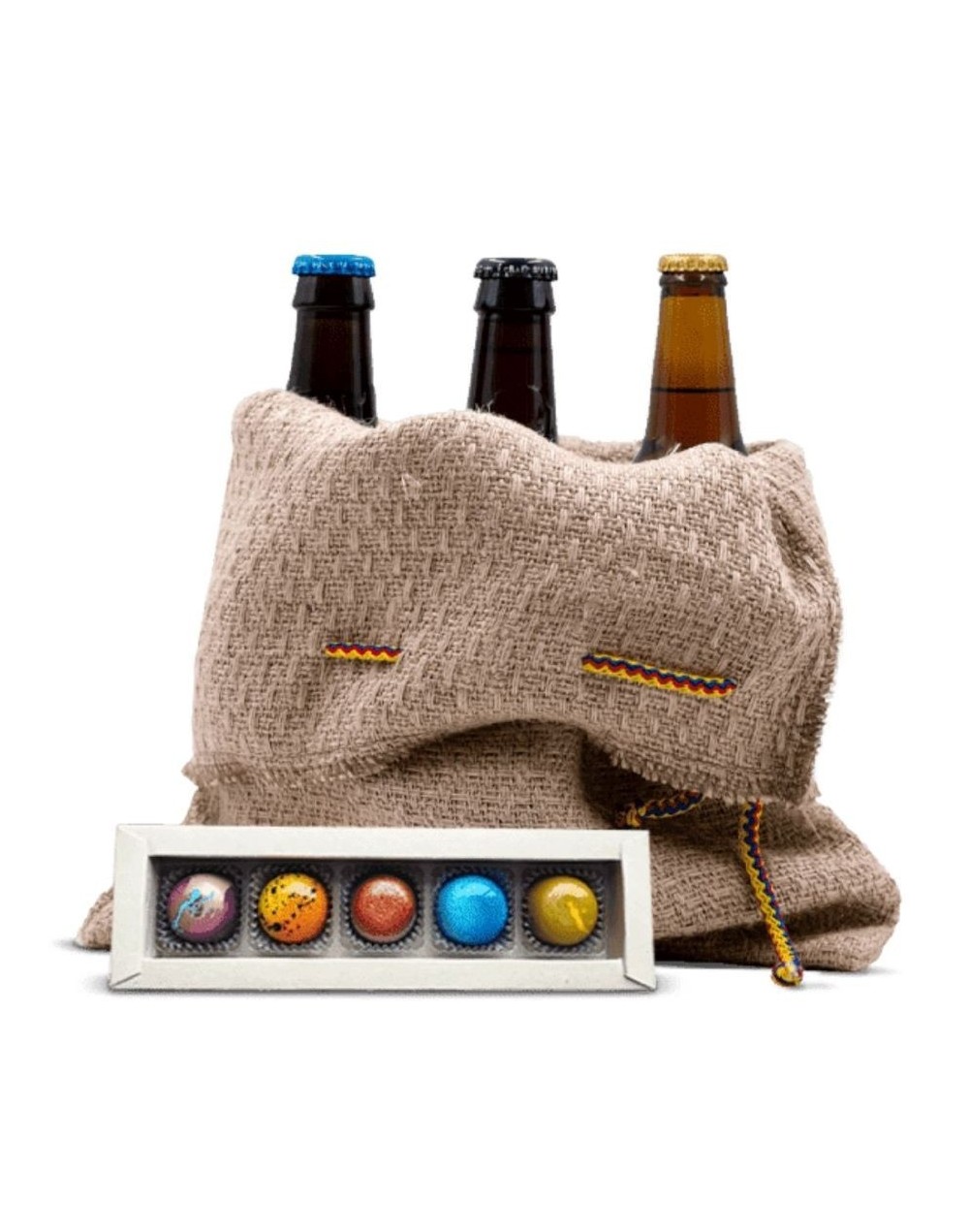 Pack cervecero  chocolates en lona de fique